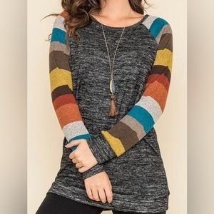 Women’s Gray & Burgundy Stripe Tunic, Size small